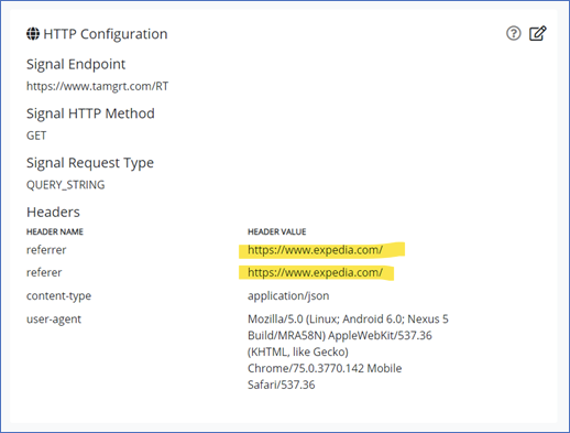 Example of referrer in the headers